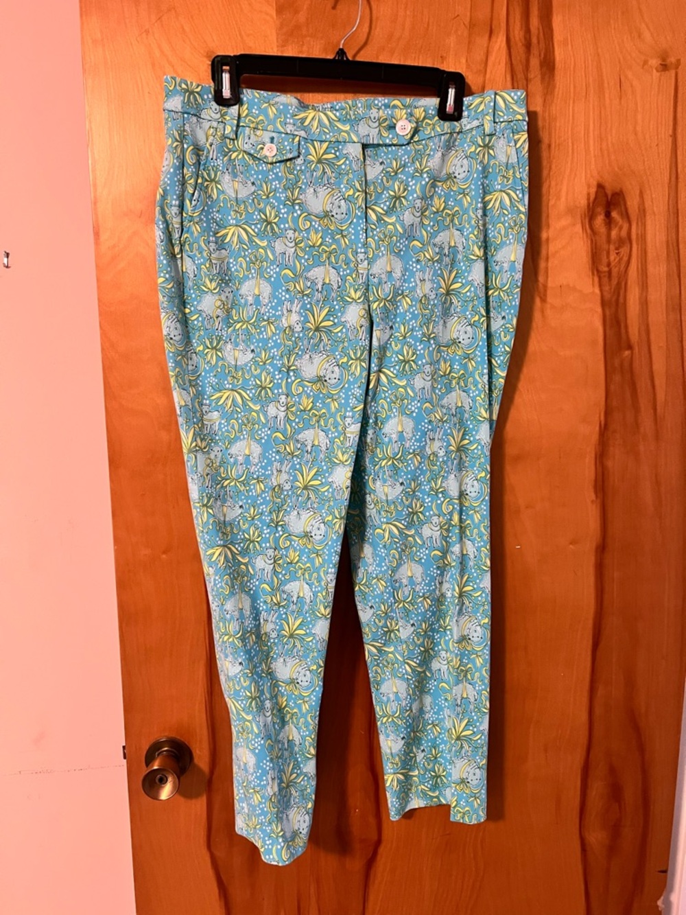 Brooks Brothers Aqua and Yellow Logo Print Pants